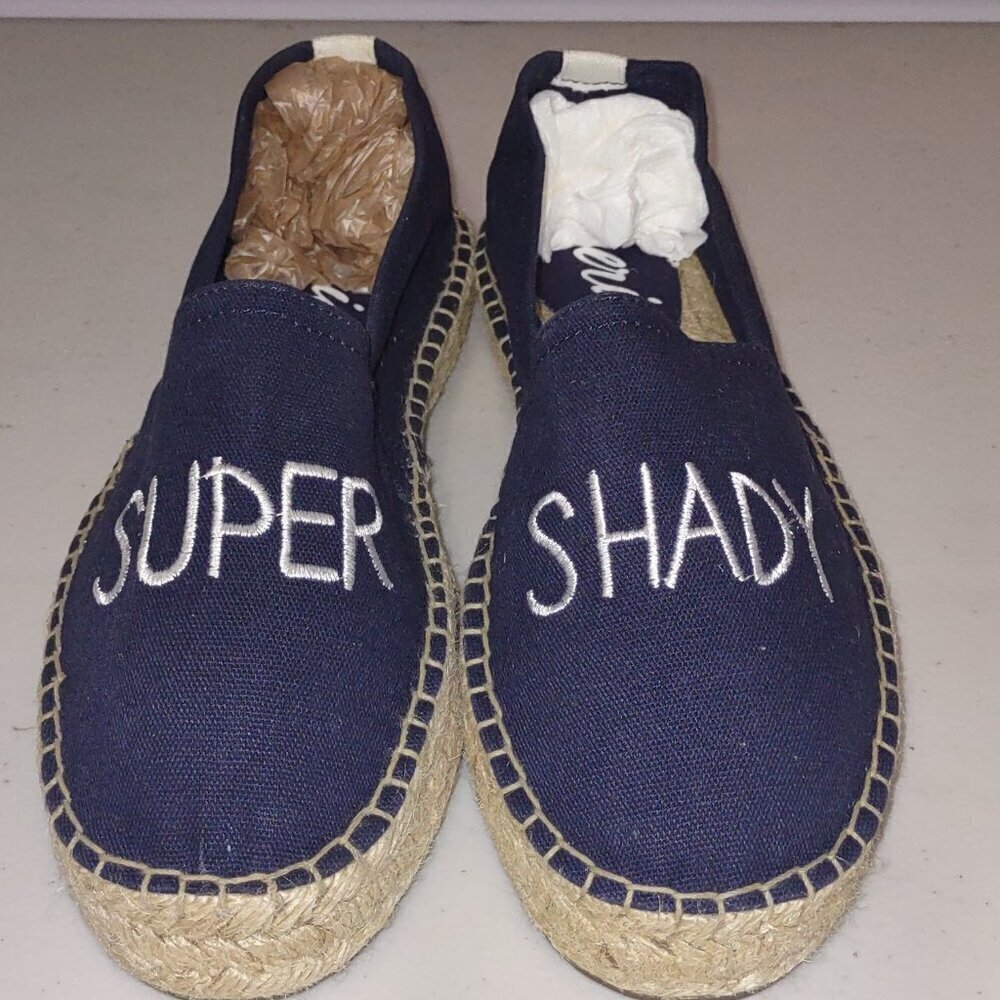 Aerie Navy Canvas Espadrilles Slip-On Flats Super Shady 100% Cotton Size 8 NWOT - Picture 1 of 9